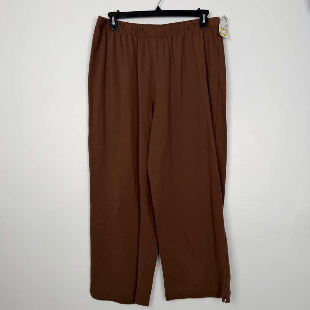 NEW Hot Cotton Woman Brown 100% Cotton Wide Leg Elastic Waist Knit Pants 1X
